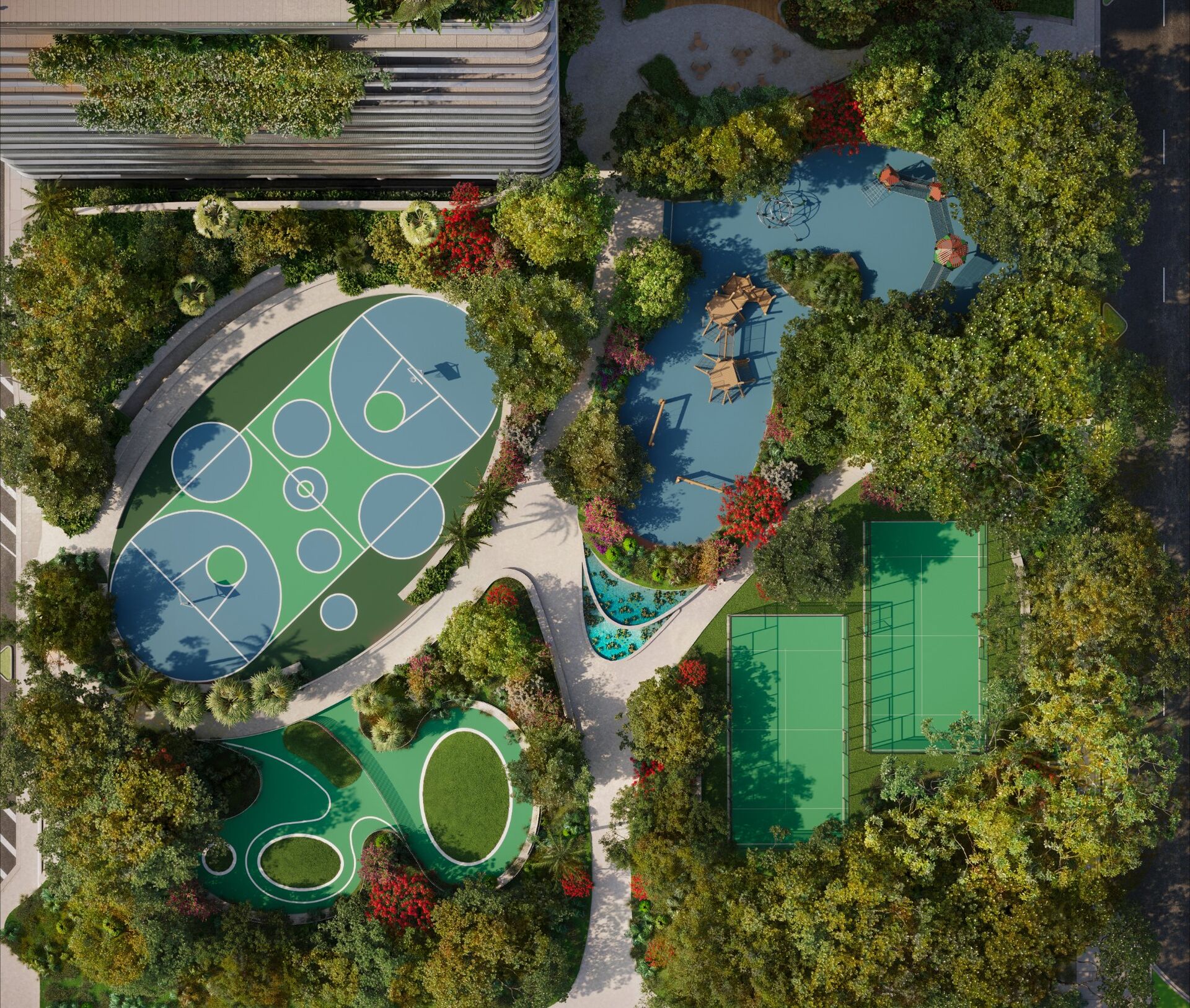 Aerial view of Southside Park at Mercedes-Benz Places by Field Operations